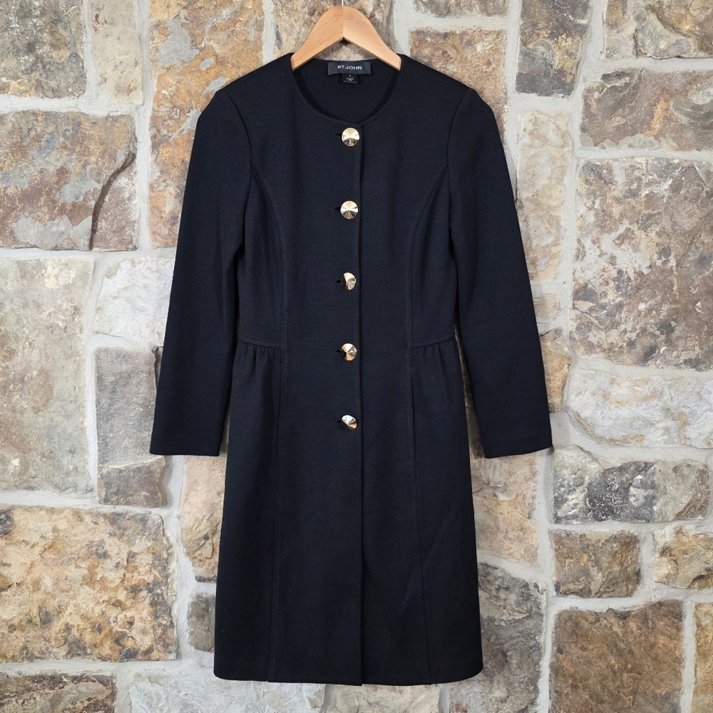 NEW St John Gold Button Wool Knit Topper Duster Jacket Coat - Picture 2 of 5